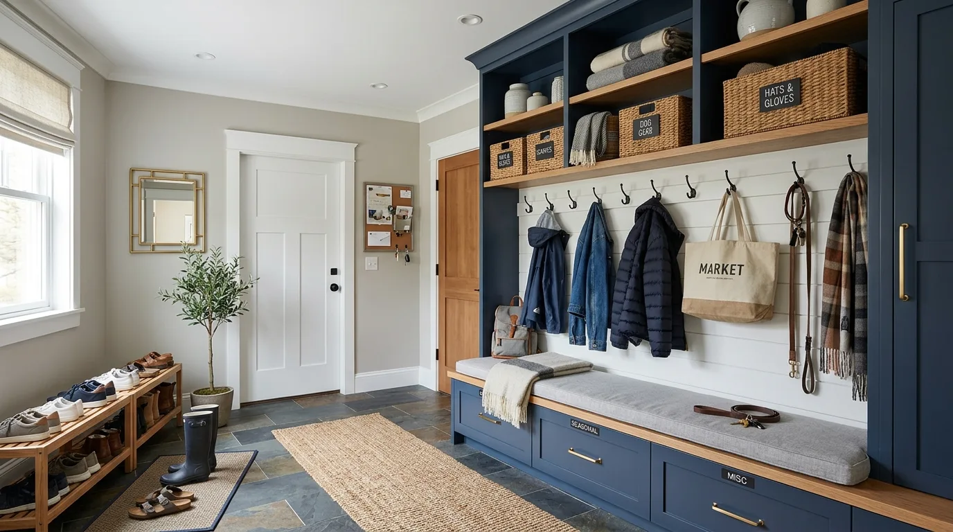 Create a pet area if animals use the entry every day inspiration for a mudroom entryway.